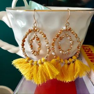 💛 Large Yellow Tassel Earrings 💛